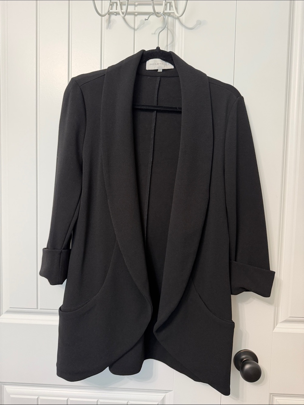 Black Open-Front Shawl Collar Jacket